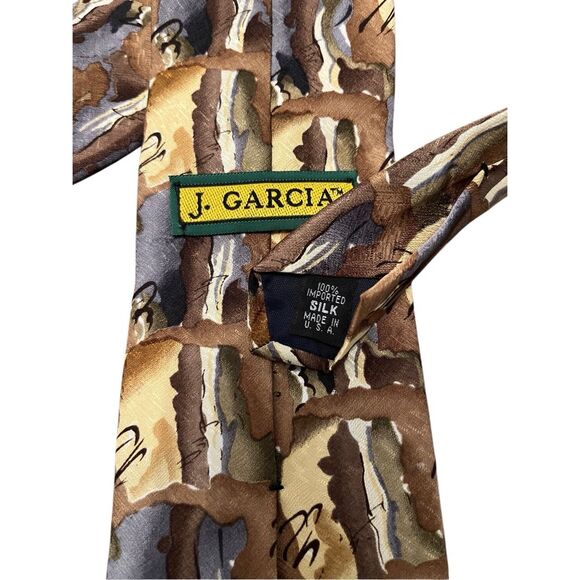 Jerry Garcia Grateful Dead Vintage Brown Gray Blue Silk Men's Neck Tie - Picture 3 of 4